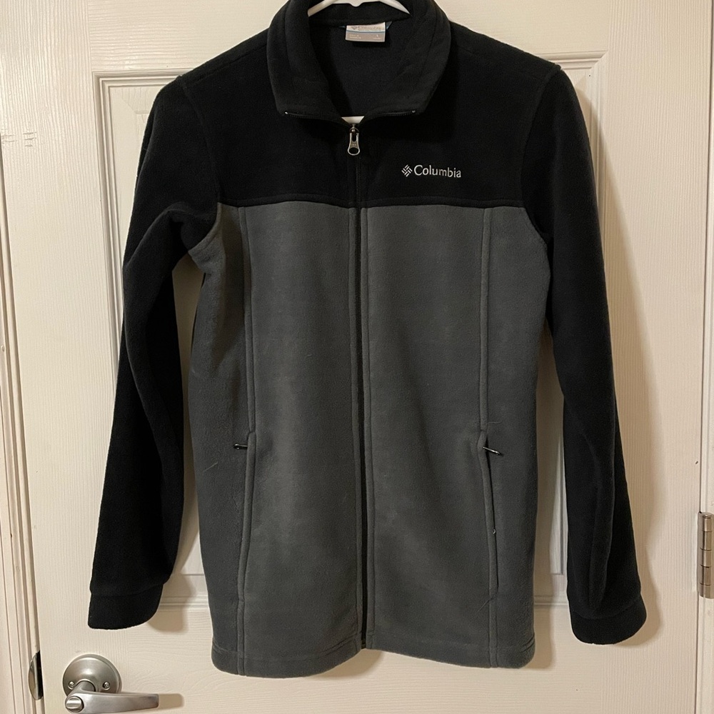 Columbia Fleece Zip Boys Jacket Black Grey Large (14/16) Zipper Pockets
